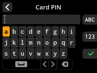 ShieldSigner: Seed passphrase entry screen. ShieldSigner asks for the PIN of the inserted SeedKeeper.