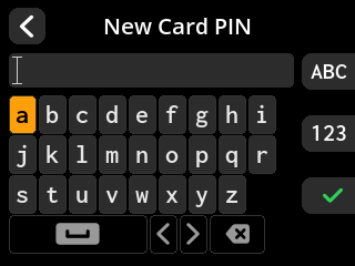 ShieldSigner: Seed passphrase entry screen. ShieldSigner asks for a new PIN for the blank SeedKeeper.
