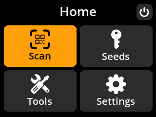 stock SeedSigner: Main menu screen. Both devices start a fresh Testnet session.
