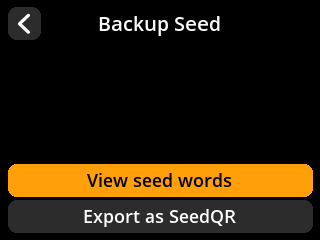 stock SeedSigner: Button list screen. Both devices show Backup Seed. Stock offers View seed words and Export as SeedQR; ShieldSigner also offers To SeedKeeper and Export as Plaintext QR.