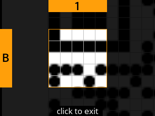 stock SeedSigner: Zoomed-in SeedQR transcription screen. Stock magnifies square B-1 of the 25-square Standard SeedQR transcription grid.