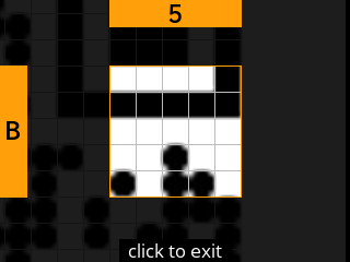 stock SeedSigner: Zoomed-in SeedQR transcription screen. Stock magnifies square B-5 of the 25-square Standard SeedQR transcription grid.