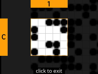 stock SeedSigner: Zoomed-in SeedQR transcription screen. Stock magnifies square C-1 of the 25-square Standard SeedQR transcription grid.