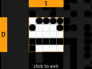 stock SeedSigner: Zoomed-in SeedQR transcription screen. Stock magnifies square D-1 of the 25-square Standard SeedQR transcription grid.