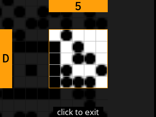 stock SeedSigner: Zoomed-in SeedQR transcription screen. Stock magnifies square D-5 of the 25-square Standard SeedQR transcription grid.