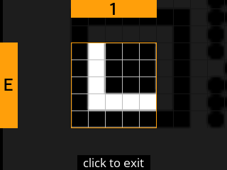 stock SeedSigner: Zoomed-in SeedQR transcription screen. Stock magnifies square E-1 of the 25-square Standard SeedQR transcription grid.