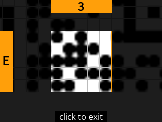 stock SeedSigner: Zoomed-in SeedQR transcription screen. Stock magnifies square E-3 of the 25-square Standard SeedQR transcription grid.