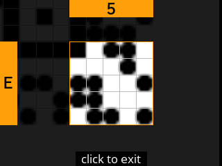 stock SeedSigner: Zoomed-in SeedQR transcription screen. Stock magnifies square E-5 of the 25-square Standard SeedQR transcription grid.