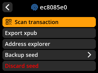 stock SeedSigner: Seed options screen. Both devices return to seed options after their chosen backup route; the created seeds remain loaded.