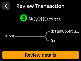 stock SeedSigner: PSBT overview screen. Review the multisig transaction overview.