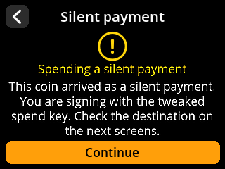 Silent payment warning on the device screen