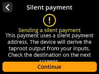 Silent payment send warning on the device