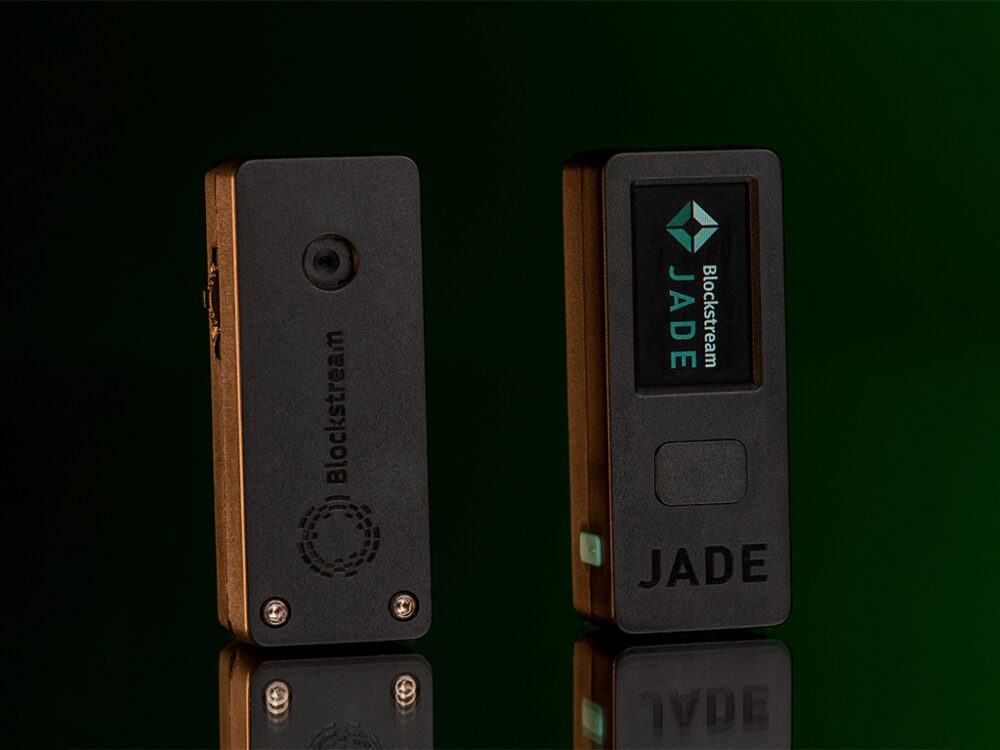 Blockstream Jade front and back look of the hardware wallet