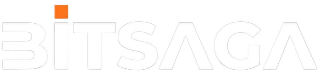 Bitsaga logo horizontal white on transparent