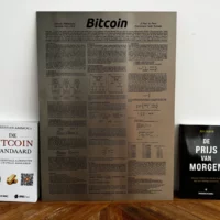 steel bitcoin white paper full view with books for scale